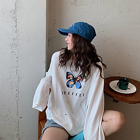 Áo thun tay dài form rộng unisex nam nữ in bướm xinh basic