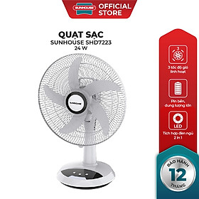 Hình ảnh Quạt sạc tích điện SUNHOUSE SHD7223 kiêm đèn ngủ, công suất 24W pin lên đến 16 giờ - Hàng chính hãng