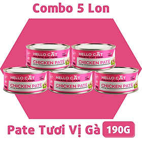 Combo 5 Lon Pate Cho Mèo Vị Gà - Hello Cat Chicken Pate 190G