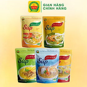 Combo 05 Gói Súp Dinh Dưỡng Cây Thị: Nui Thịt Bằm Bí Đỏ, Nui Óc Heo Cà Rốt, Hải Sản Tóc Tiên, Hải Sản Măng Tây, Bắp Cua Hạt Sen