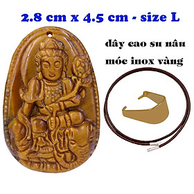 Mặt Phật Phổ hiền đá mắt hổ 4.5 cm kèm vòng cổ dây cao su nâu - mặt dây chuyền size lớn - size L, Mặt Phật bản mệnh