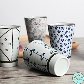 Sét 5 cốc gốm sứ 300ml phong cách Nhật Bản - họa tiết hoa nhí
