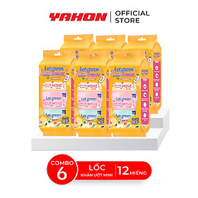 Combo 6 lốc khăn ướt bỏ túi Mini Let-green, 12 miếng/gói, 6 gói/lốc