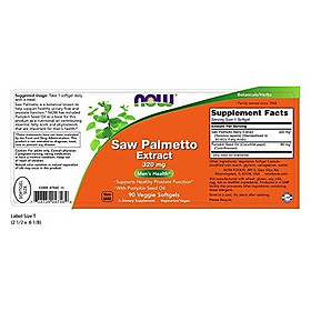 Viên Uống Hỗ Trợ Sức Khỏe Nam Giới Now Saw Palmetto Extract (Cây Cọ Lùn) & Dầu Hạt Bí Đỏ (90 Viên Nang Mềm)