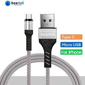 Cáp sạc nhanh dây dù BEARTEK 0.9m Micro USB cho điện thoại android Samsung/ Oppo, Xiaomi
