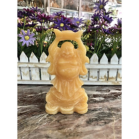 Mua Tượng Phật Di Lặc đứng đỡ thỏi vàng phong thủy đá ngọc hoàng long trang trí bàn làm việc - Cao 15cm