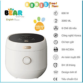 Nồi Cơm Cao Tần, Nồi Cơm Điện Thông Minh Đa Năng BEAR SB-NC30B Nấu Cơm Cực Ngon Dung Tích 3 Lít Công Suất 600 W - Hàng chính hãng