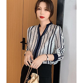 Áo sơ mi nữ titishop smn313 trắng sọc