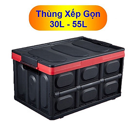 Thùng nhựa đựng đồ cho cốp xe ô tô có thể gấp xếp gọn có chốt gài thùng 30L hoặc 55L