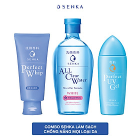 Bộ sản phẩm Senka làm sạch và chống nắng dành cho mọi loại da (Tẩy trang Senka White 230ml + Sữa Rửa Mặt Senka Whip 120g + Gel chống nắng Senka UV Gel 80ml)