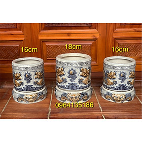 Mua Bộ 3 bát hương thờ cúng men rạn đắp rồng nổi gốm sứ Bát Tràng