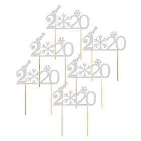 6pcs 2020 Snowflake Cake Toppers Cupcake Picks Christmas Party Decor