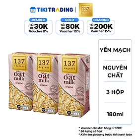Lốc 3 hộp Sữa hạt Yến mạch Nguyên chất 137 DEGREES 180ml