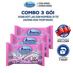 Combo 3 Gói Khăn ướt lau sàn kháng khuẩn hương Hoa tím (10 miếng)