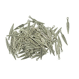 100 Pieces Tibetan Silver 3D Long Feather Charms Pendants Jewelry DIY Making