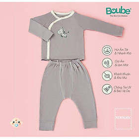 Bộ quần áo dài tay cúc bấm chéo nhiều màu cho em bé sơ sinh Boube, vải sợi tre Bamboo thông minh, thoải mái-Size newborn