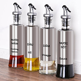 Chai rót dầu ăn thủy tinh bọc Inox 304, chai chiết gia vị 300ml, lọ gia vị nhà bếp