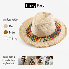 Nón cói đi biển panama mũ cói thời trang tua rua thổ cẩm nhiều màu