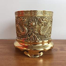 Mua Bát hương DK 16 CM đồng vàng Song Long Chầu Nguyệt
