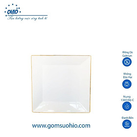 Đĩa Vuông 23cm Sứ Trắng Viền Kim OHIO