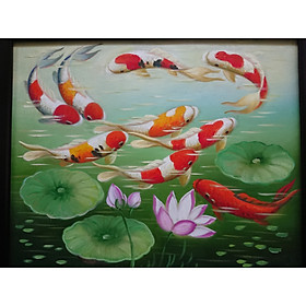 Tranh Sơn Dầu Vẽ Tay - Bầy Cá Chép 40x50cm