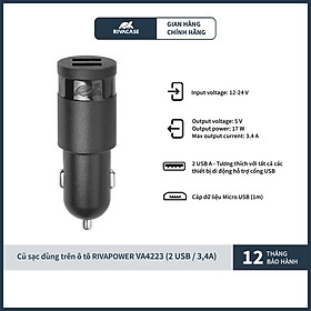 Mua Củ sạc dùng trên ô tô RIVACASE PS4223 B00 (2 USB / 3 4 A) Hàng Chính Hãng