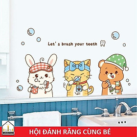Decal dán tường toilet HỘI BẠN ĐỘI ĐÁNH RĂNG - Trang trí Toilet
