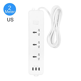 Power Strip Multi Outlet Socket with 2-Meter Long Cord 3 Outlet 3 USB Port for Home Office Hotel US Plug