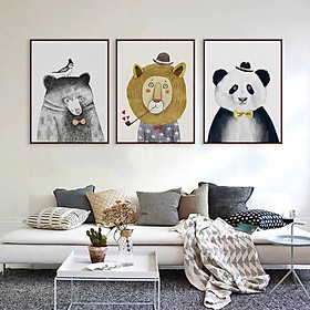 Tranh canvas kèm khung tranh treo tường Gấu-Sư Tử và Gấu Trức 50*70cm