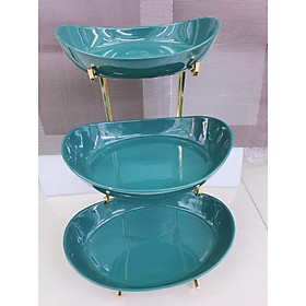 KHAY ĐỰNG BÁNH KẸO HOA QUẢ SỨ CAMELIA CÓ GIÁ ĐỠ BẰNG KIM LOẠI MẠ VÀNG - ANTH400