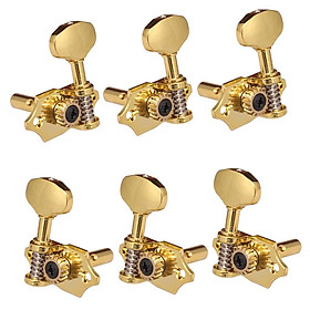 Finest 6 Pieces Zinc Alloy Open-gear Tuning Pegs Tuners 3L 3R for Acoustic Folk Guitar Parts, Gold