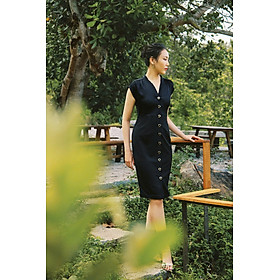 Đầm Ôm Phối Satin, Đầm Ôm Body Phong Cách Sang Trọng thời trang thiết kếHity DRE084 (Đen Huyền Bí)