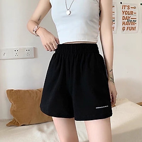 Quần short nữ thêu chữ cạp chun 2 màu chất đũi mềm mại