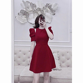Váy nhung tay bồng khoét vai, Đầm nhung khoét vai- December Fashion