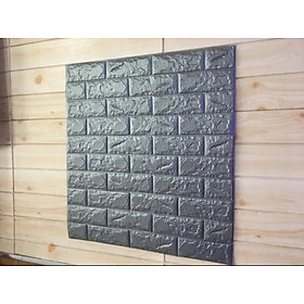 10 tấm xốp dán tường giả gạch màu xám kích thước 1 miếng(70*77 cm), chịu lực, chịu nước và chống ẩm mốc.
