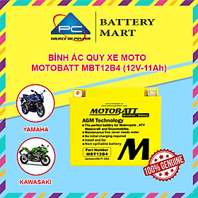 Ắc quy xe moto phân khối lớn MOTOBATT MBT12B4 12V - 11AH, thương hiệu của Mỹ, dùng cho xe  DUCATI, KAWASAKI, YAMAHA, TRIUMPH