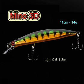 Mồi câu lure Mino 3D dài 11cm nặng 14g câu cá chẽm, tráp, hồng