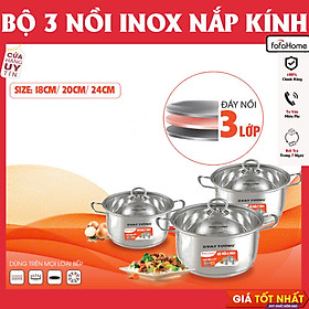 Mua Bộ Nồi Inox 3 Đấy Dùng Cho Mọi Loại Bếp Nắp Kính Cường Lực