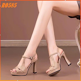 Giày sandal nữ đẹp cao gót 9 phân hàng hiệu rosata màu nâu hở mũi ro585