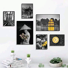 Mua (ẢNH THẬT) TRANH TREO TƯỜNG 6 TẤM HÀ NỘI XƯA TRANH TRANG TRÍ QUÁN