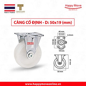 Bánh xe đẩy nylon tải nhẹ càng cố định - 50-65-75mm - Happy Move Thái Lan