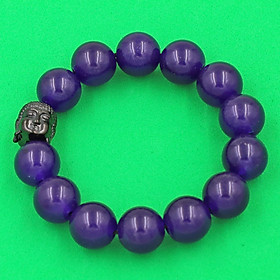 Vòng đeo tay thạch anh tím 14 ly cẩn hạt Phật A Di Đà inox đen VTAINLE14 - hợp mệnh Hỏa, mệnh Thổ