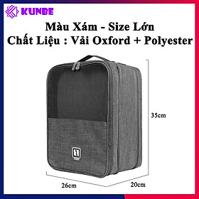 Túi Đựng Giày Dép Du Lịch Cỡ Lớn 3 Ngăn KUNBE Chất Liệu Chống Thấm Nước, Túi Để Giày Thể Thao Đa Năng Có Móc Gài Tay Kéo Vali Tiện Lợi