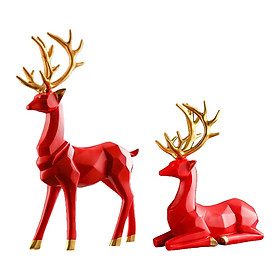 2pcs Resin Deer Statue Home Office Decor Animal Figurine Deer Decorations Housewarming Gift Sculpture