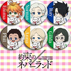 Combo 6 huy hiệu THE PROMISED NEVERLAND - MIỀN ĐẤT HỨA anime chibi ÔM THỎ dễ thương