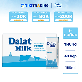 Thùng 48 hộp sữa tươi tiệt trùng Dalatmilk ít đường 180ml