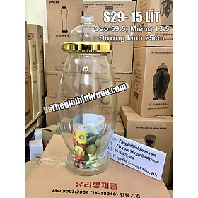 Bình Thủy Tinh Ngâm Rượu Hàn Quốc 15L - Bình Bầu Có núm