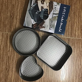 Mua Trọn Bộ Set 3 Khuôn Làm Bánh Vuông - Tròn - Trái Tim Đế Rời Cao Cấp