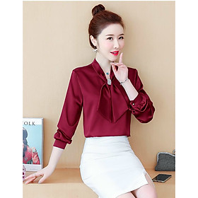 Áo Sơ Mi Phi Lụa Sang Trọng Kiểu Nơ Đính Kim Sa TP15