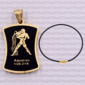 Mặt dây chuyền cung Bảo Bình - Aquarius inox vàng kèm vòng cổ dây da đen, Cung hoàng đạo